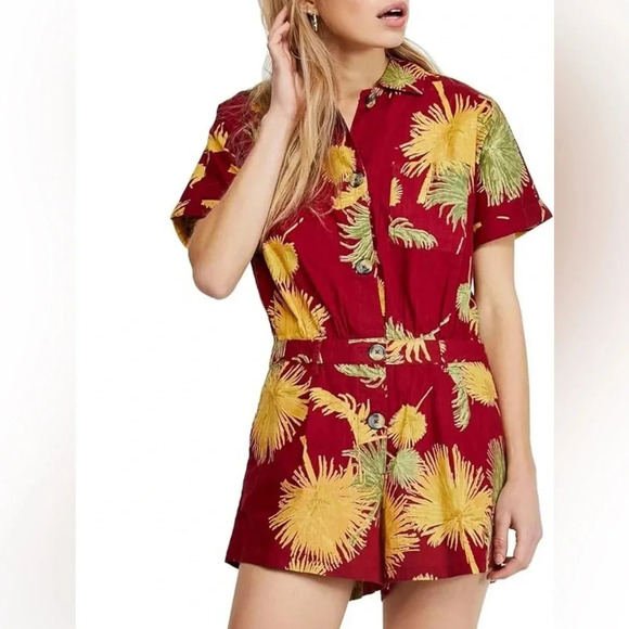 Free People Maroon Combo Malibu Romper NWT - Picture 2 of 7